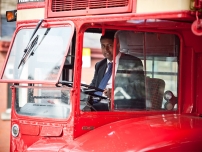 Annesley Abercorn driving his battle bus