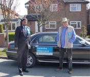 Annesley campaining with The Rt Hon Sir Robert Atkins MEP in Hazel Grove