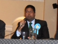 Annesley taking part in the Hazel Grove Constituency election hustings